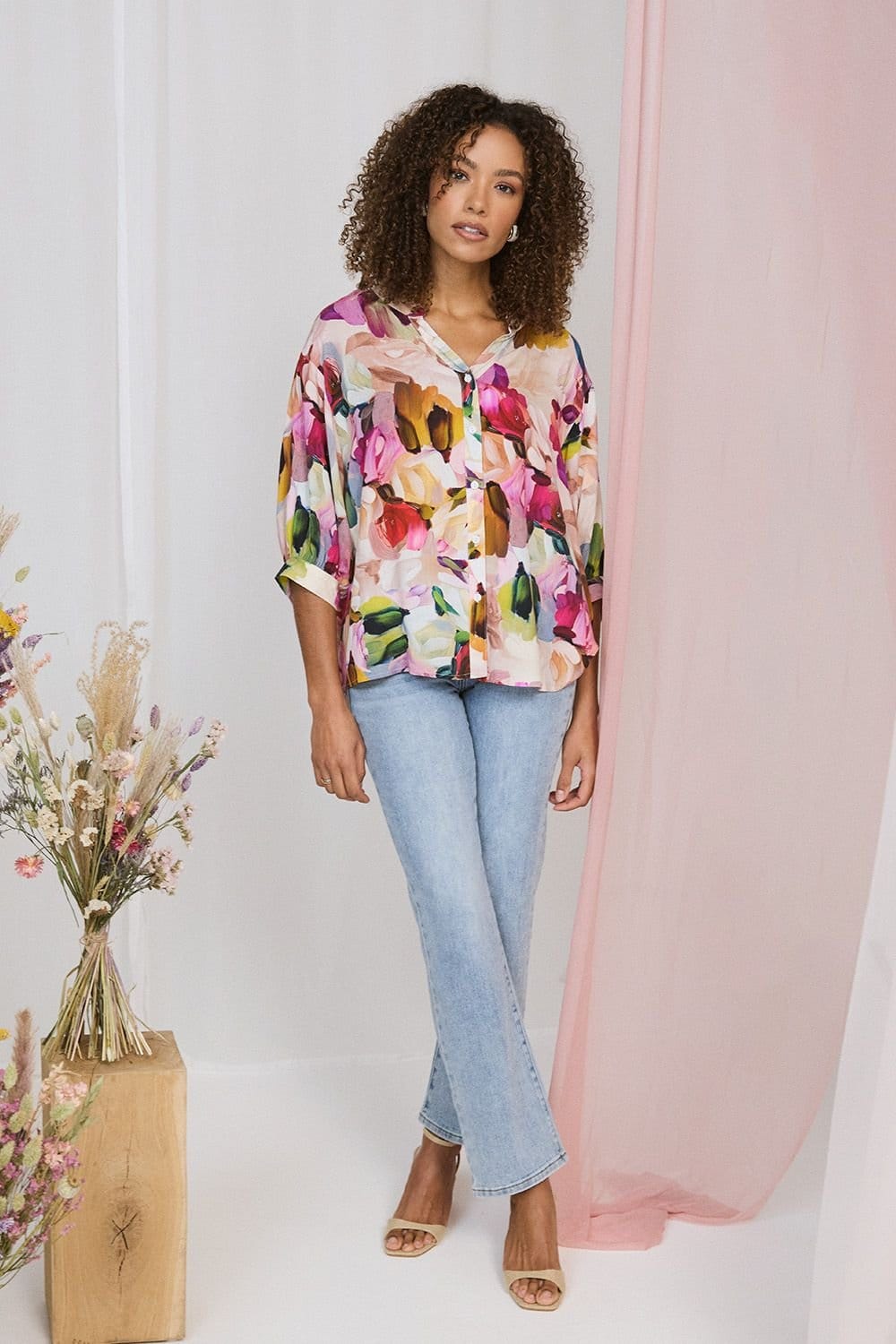 Izabel London Blue Floral Pocket Patch Straight Fit Jeans