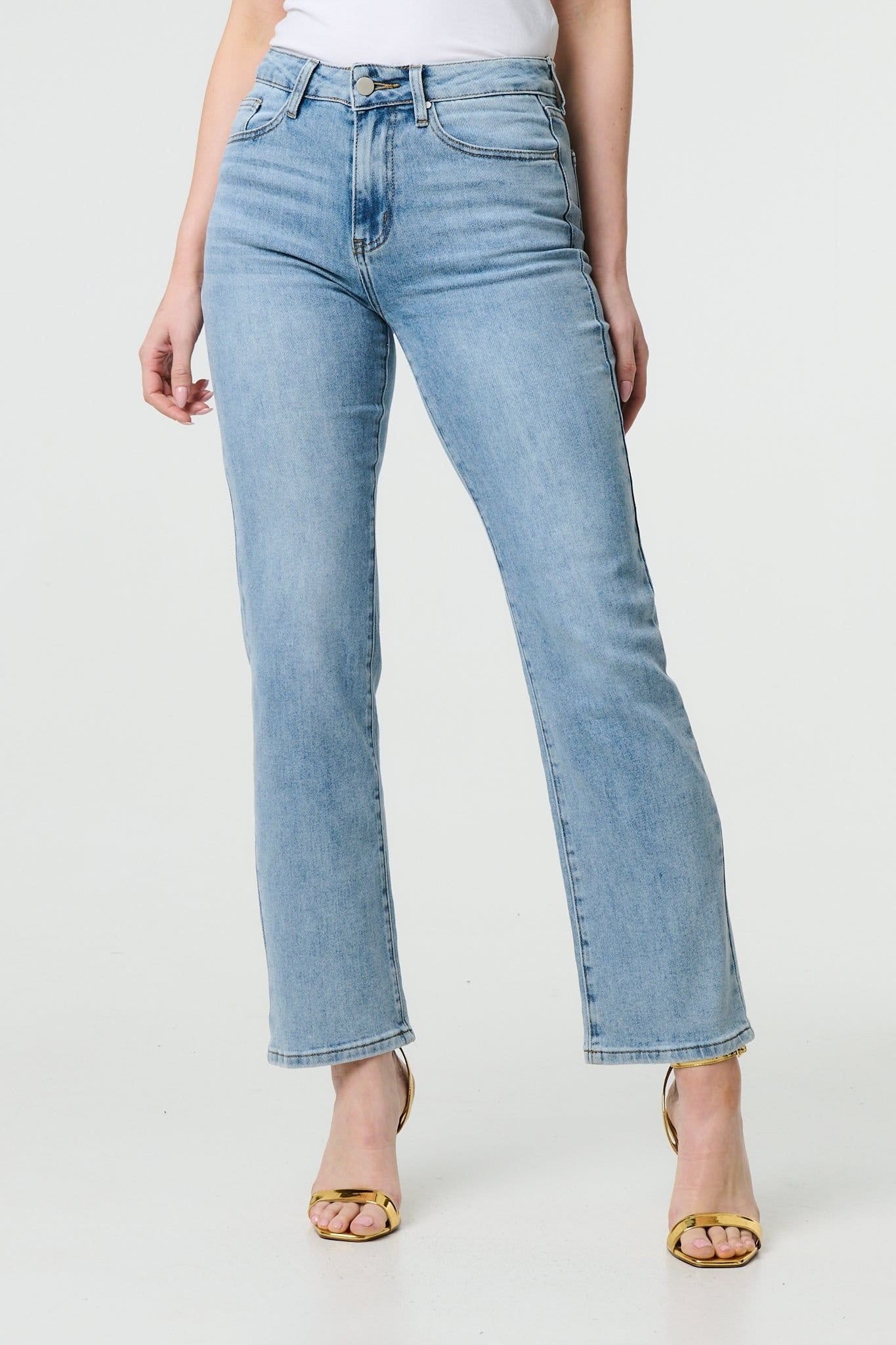 Izabel London Izabel London Women's Floral Pocket Patch Straight Fit Jeans in Blue - 4