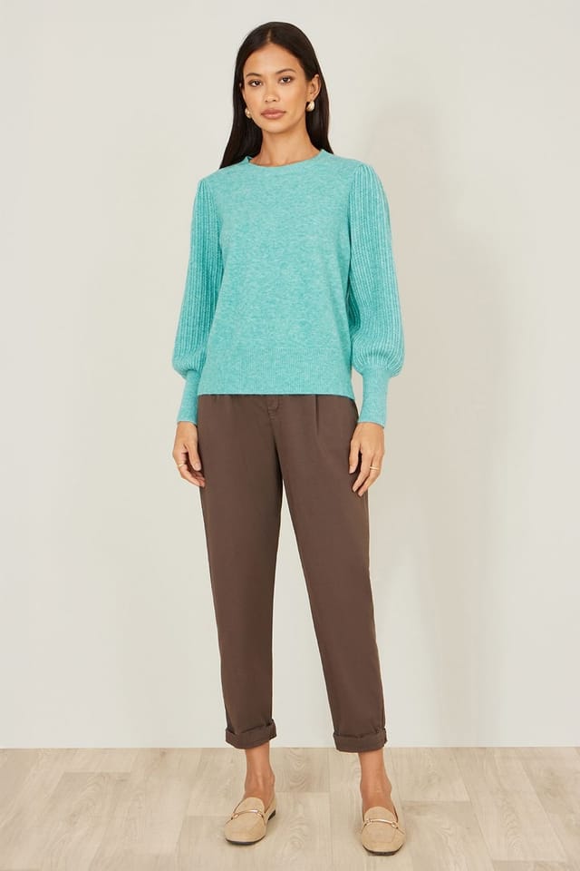 Yumi Yumi Women's Aqua Knitted Balloon Sleeve Sea Green Jumper - 3