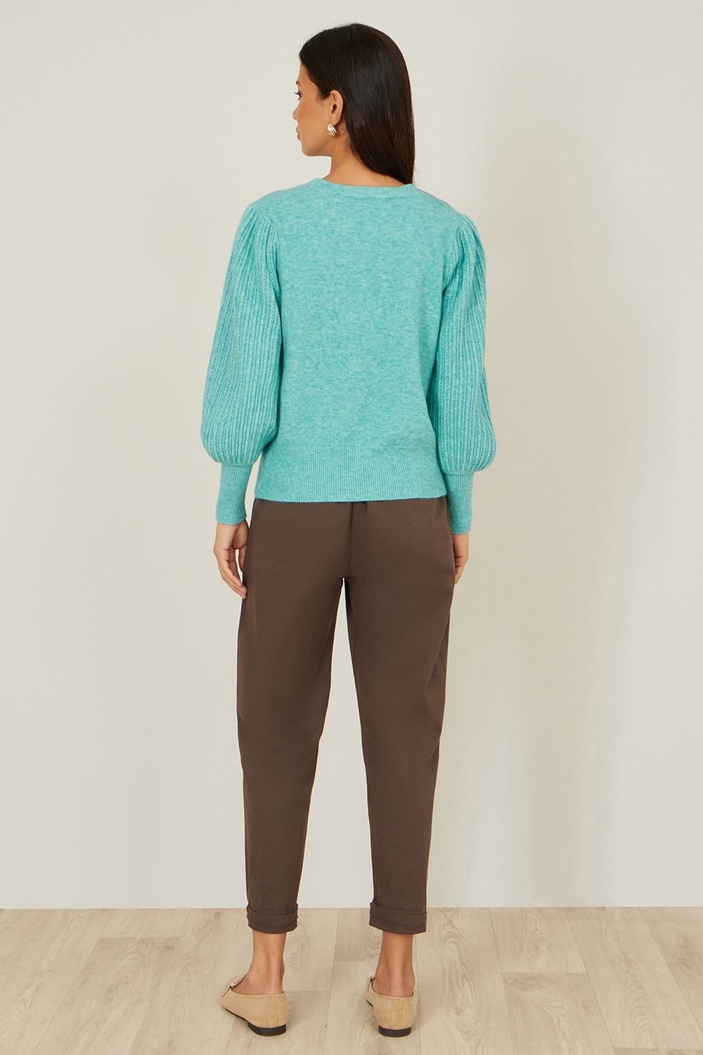 Yumi Yumi Women's Aqua Knitted Balloon Sleeve Sea Green Jumper - 4