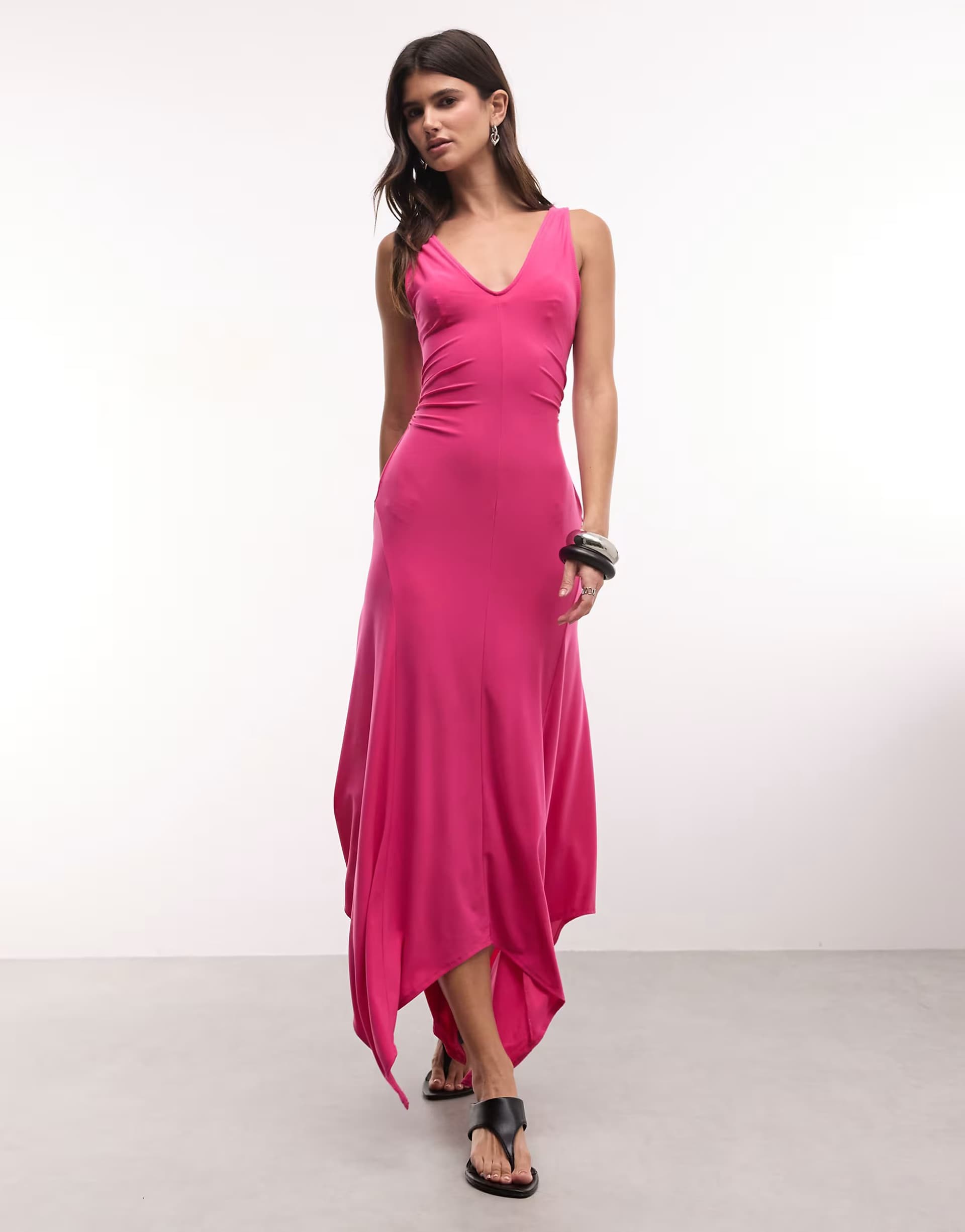 ASOS ASOS DESIGN v neck hanky hem midi dress in pink