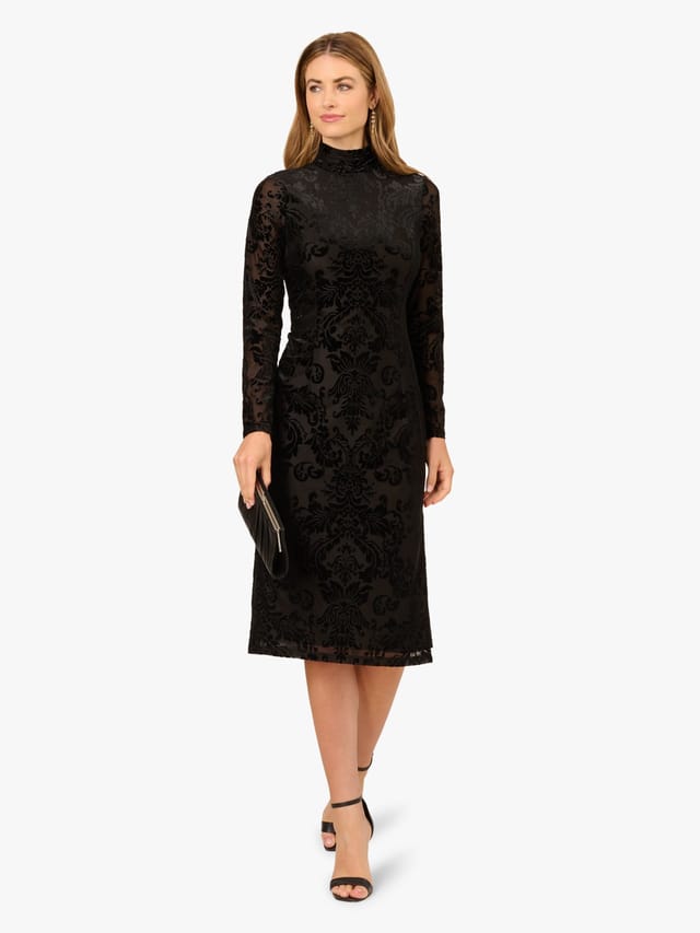 Adrianna Papell Adrianna Papell Women's Burnout Velvet Midi Dress in Black - 2
