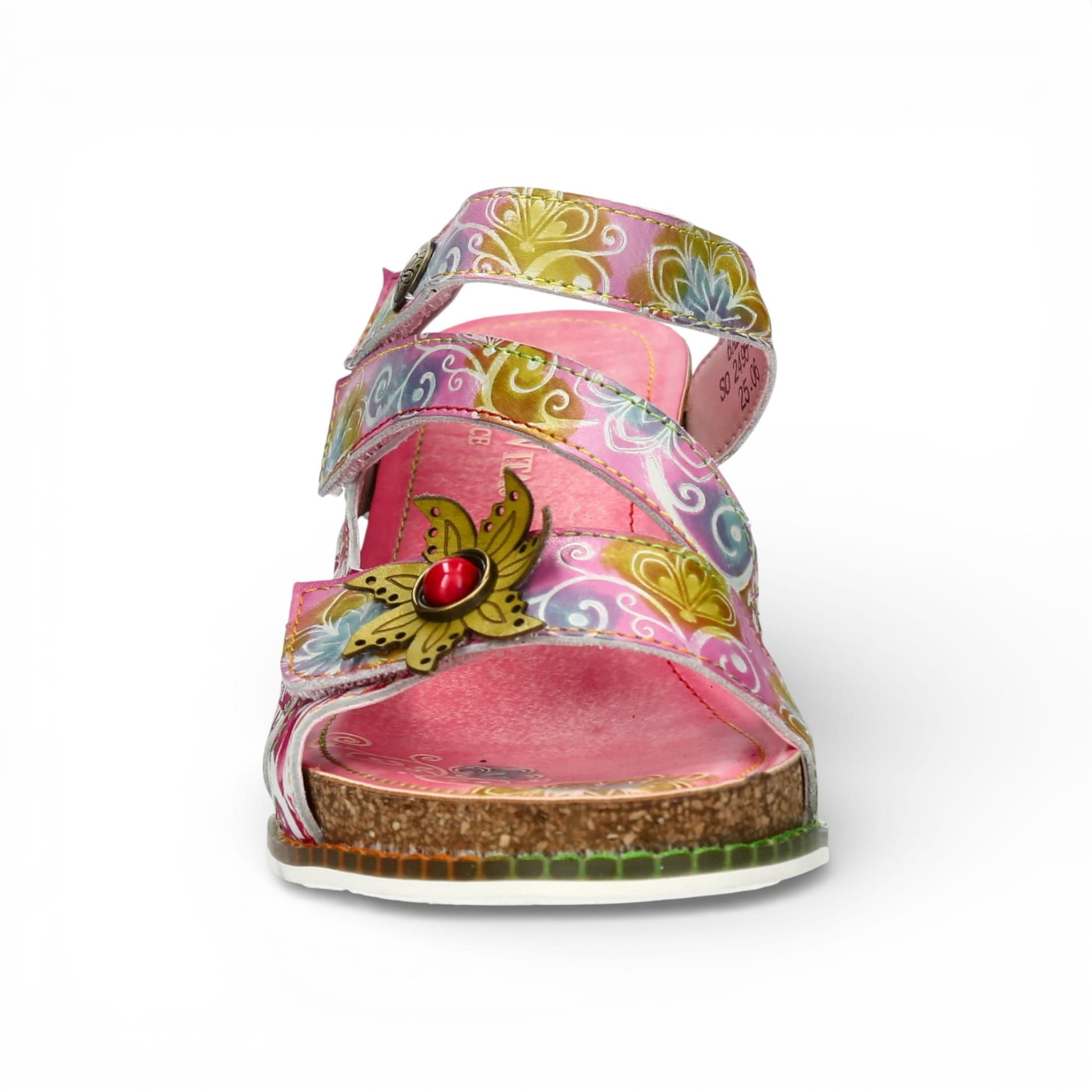 laura vita Laura Vita Women's Floral Leather Wedge Espadrille Sandals - Balade 32 in Pink - 4