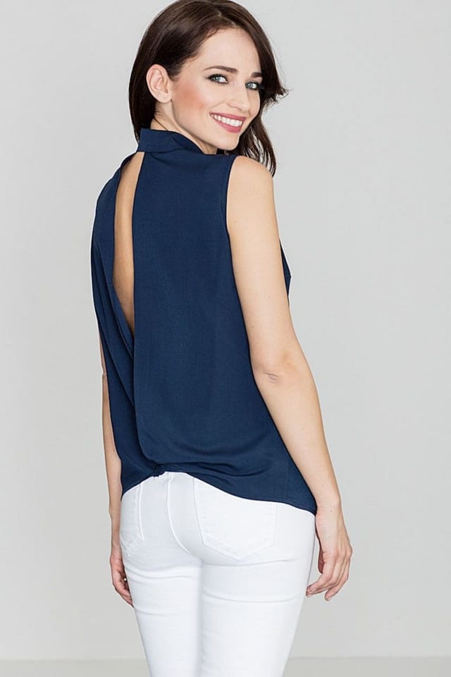 Love Lace Love Lace Women's Delicate Sleeveless Pearl Button Shirt in Blue - 2