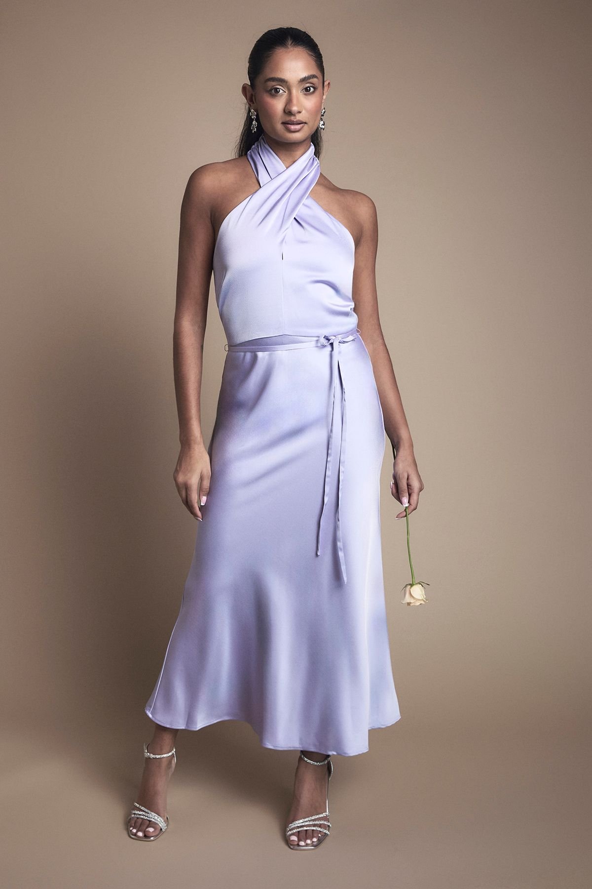 Oasis Oasis Women's Cross Front Halterneck Bridesmaid Dress in Lavender - 2
