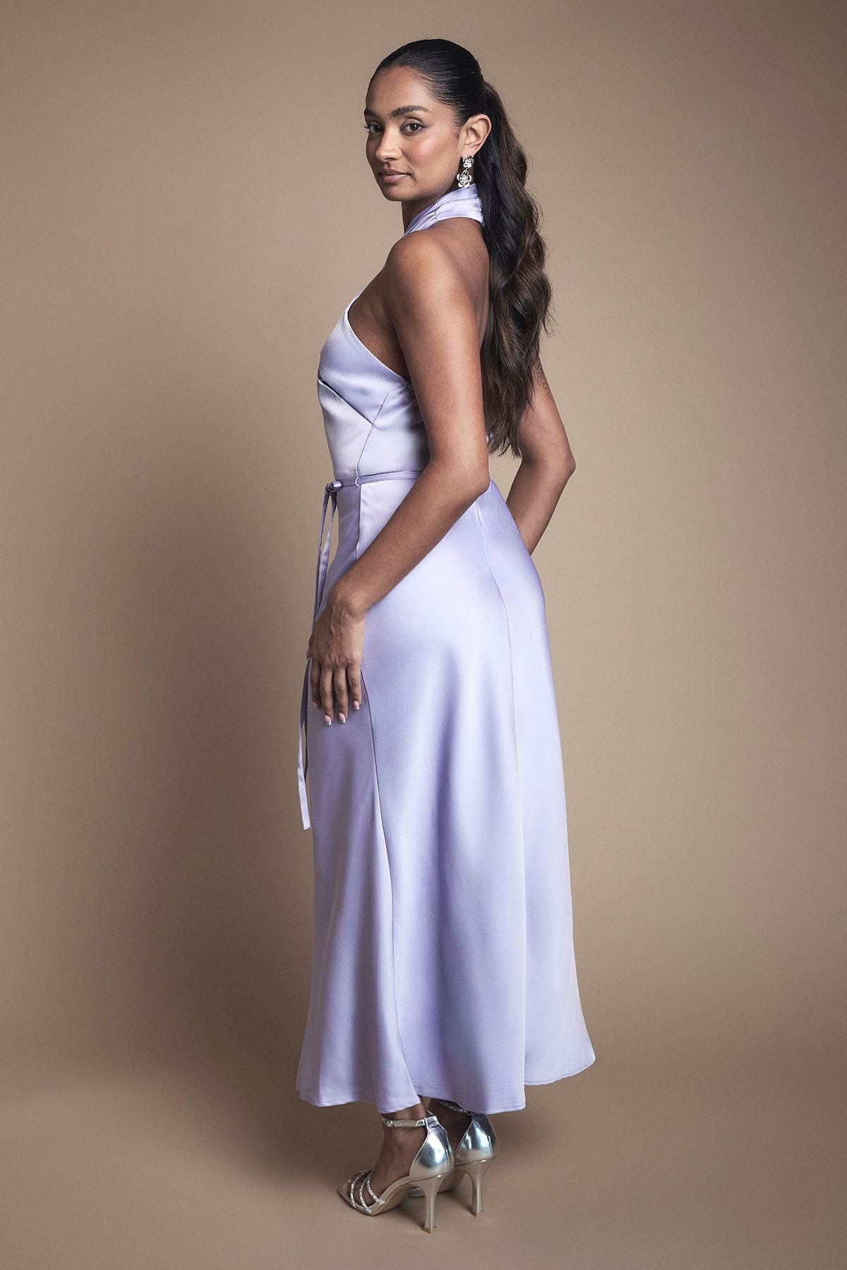 Oasis Oasis Women's Cross Front Halterneck Bridesmaid Dress in Lavender - 3