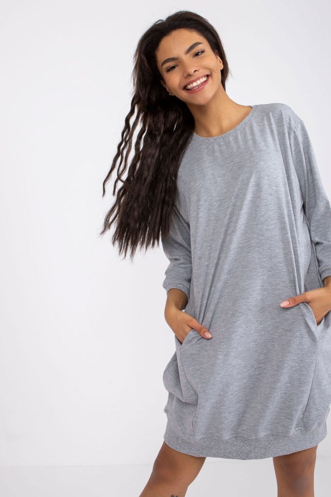 Love Lace Love Lace Women's Cotton Loose Fit Dress with Slip Pockets in Grey - 1