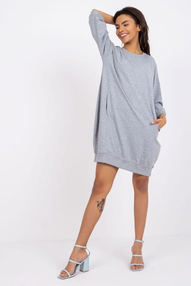 Love Lace Love Lace Women's Cotton Loose Fit Dress with Slip Pockets in Grey - 2