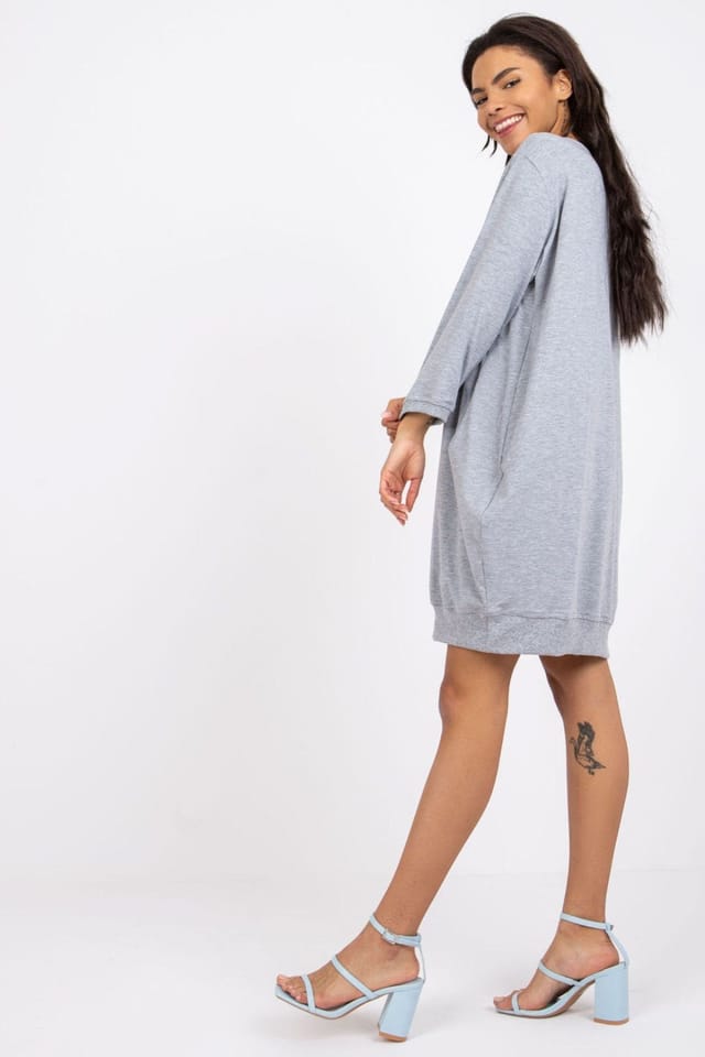 Love Lace Love Lace Women's Cotton Loose Fit Dress with Slip Pockets in Grey - 3