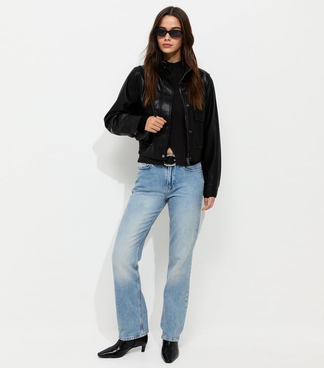 New Look Women's Black Ribbed Knit Button Front Split Hem Top New Look - 3