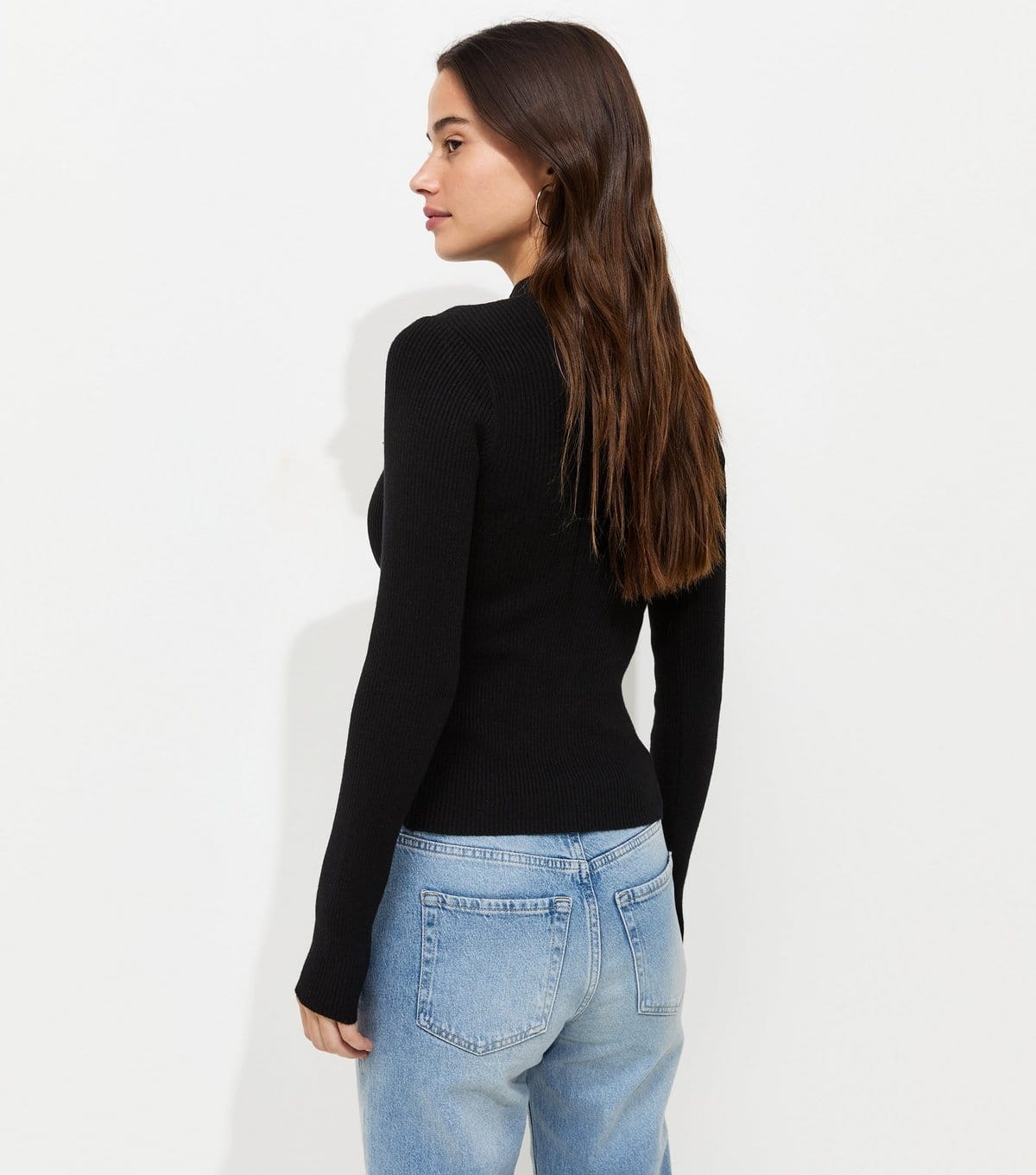 New Look Women's Black Ribbed Knit Button Front Split Hem Top New Look - 4
