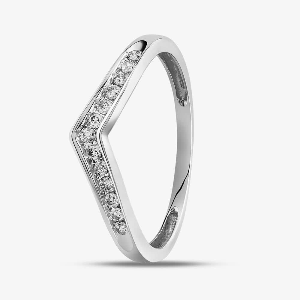 T.H.Baker T.H.Baker Women's 9ct White Gold 0.12ct Diamond Wishbone Half Eternity Ring in Silver