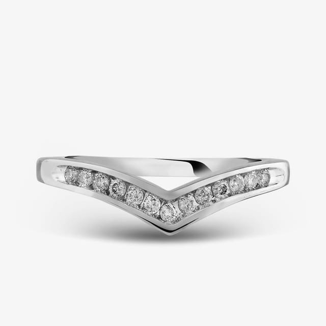 T.H.Baker T.H.Baker Women's 9ct White Gold 0.12ct Diamond Wishbone Half Eternity Ring in Silver - 2