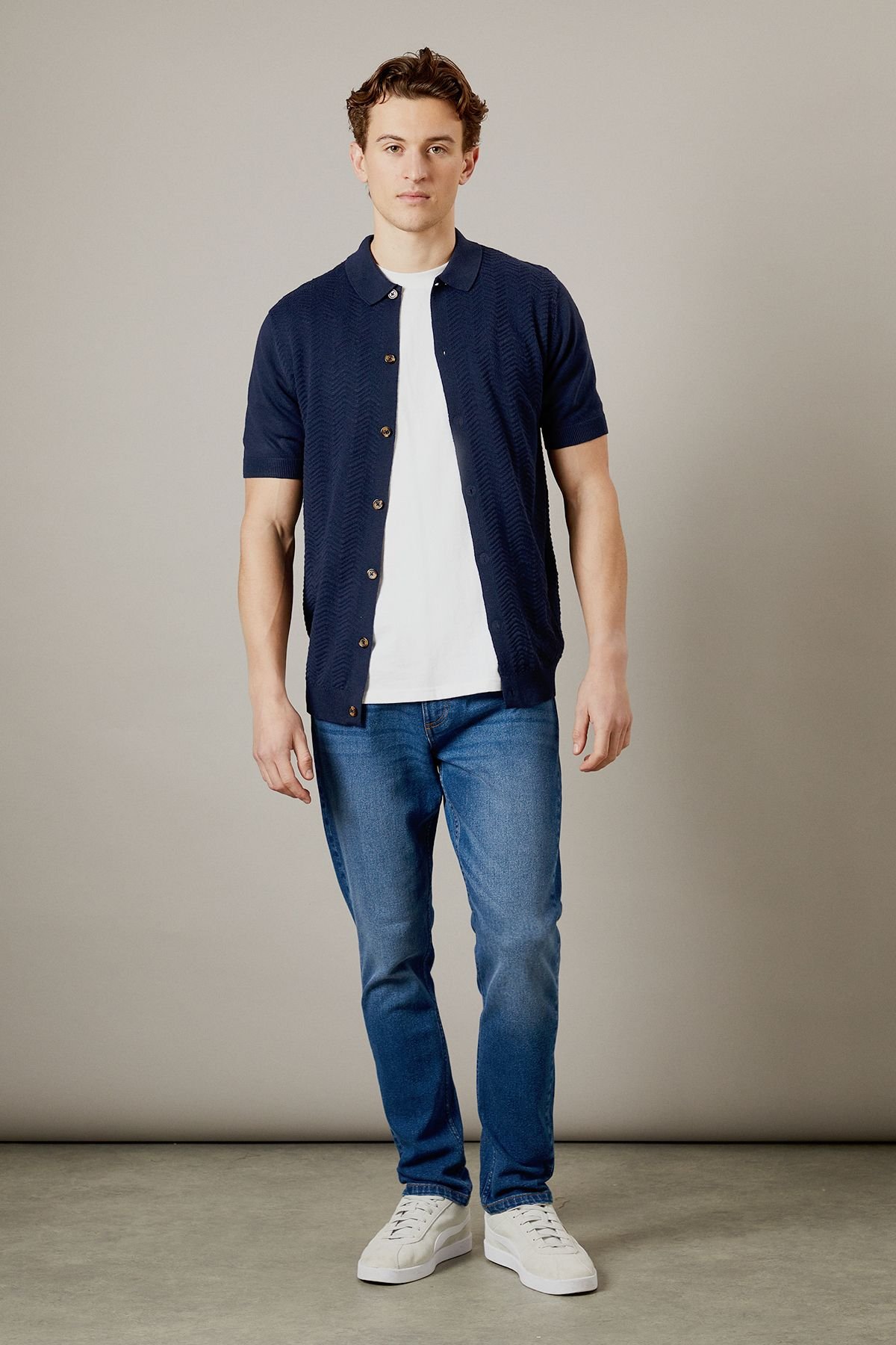 Burton Burton Men's Mid Wash Stretch Slim Fit Jeans in Mid Blue - 2