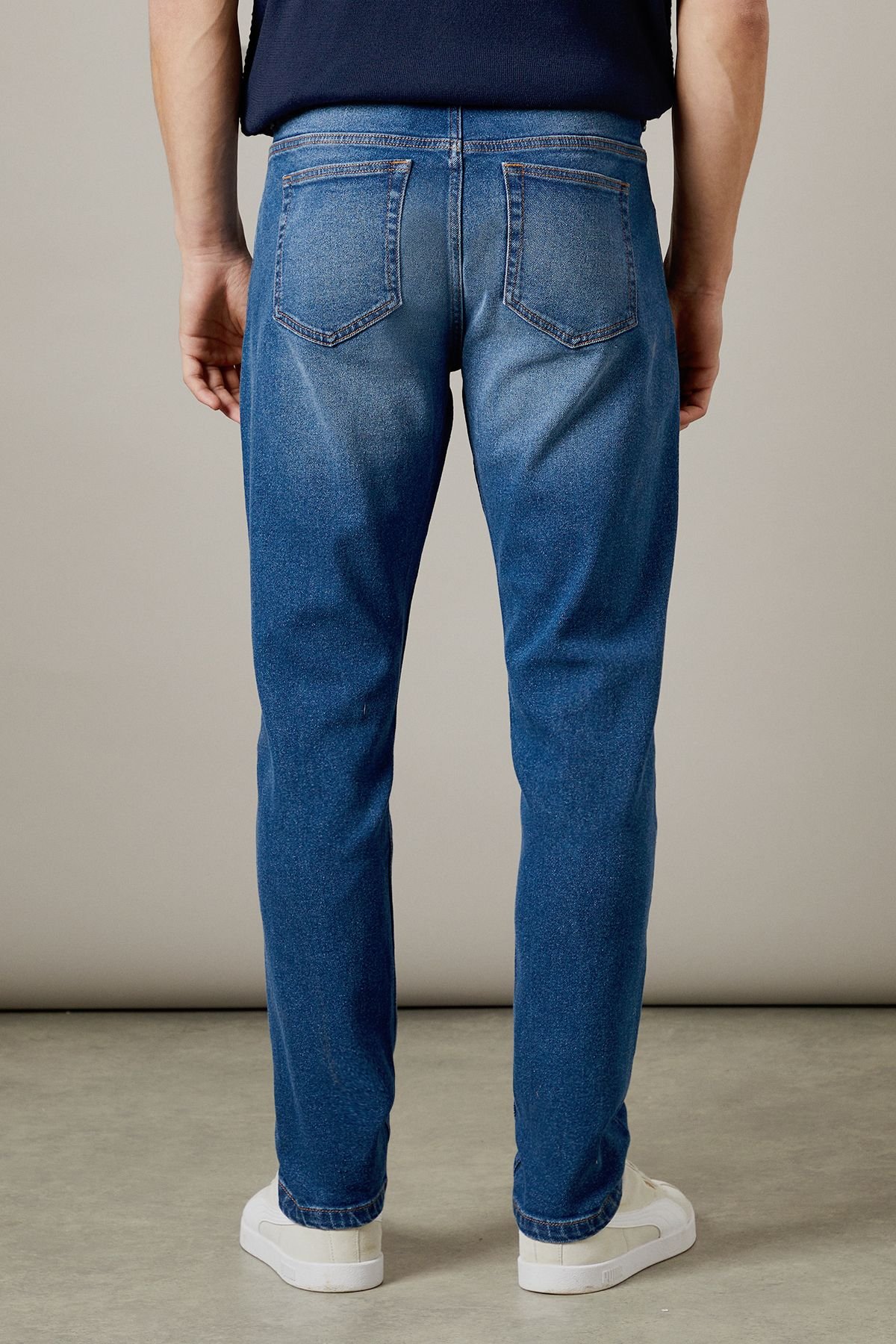 Burton Burton Men's Mid Wash Stretch Slim Fit Jeans in Mid Blue - 4