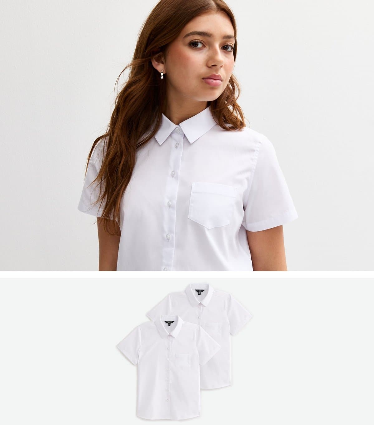New Look Girls' Pack of 2 White Short Sleeve Regular School Shirts New Look
