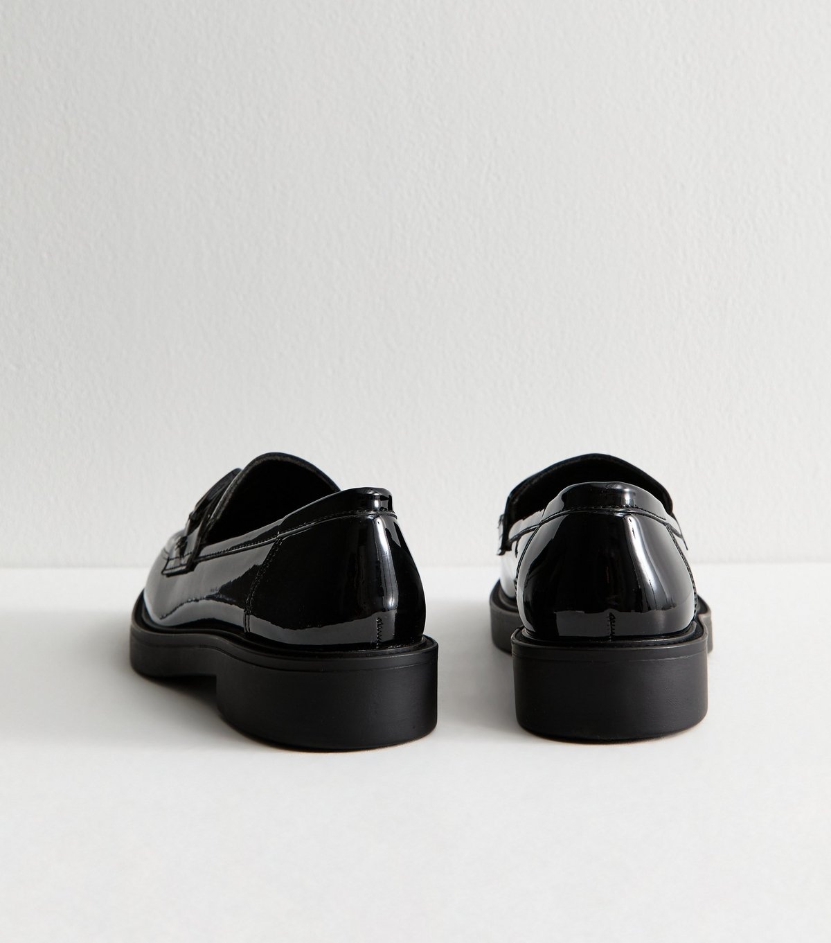 New Look Women's Black Patent Faux Leather Buckle Penny Loafers Vegan New Look - 4