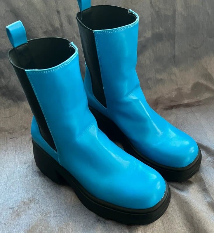 Alternative Bright Blue faux leather chunky lug platform boots Topshop sz 5 38