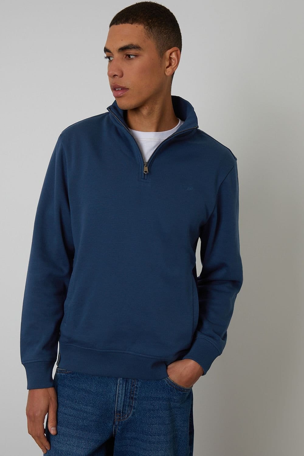 Threadbare Threadbare Men's Quarter Zip Sweatshirt in Dark Blue - 1