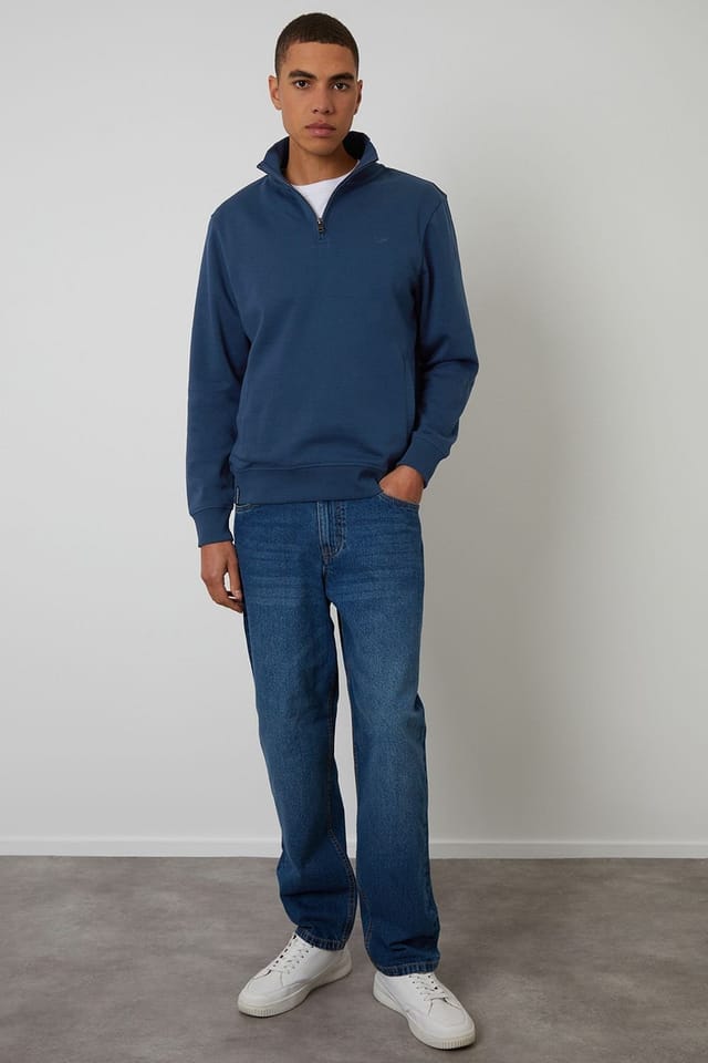 Threadbare Threadbare Men's Quarter Zip Sweatshirt in Dark Blue - 3