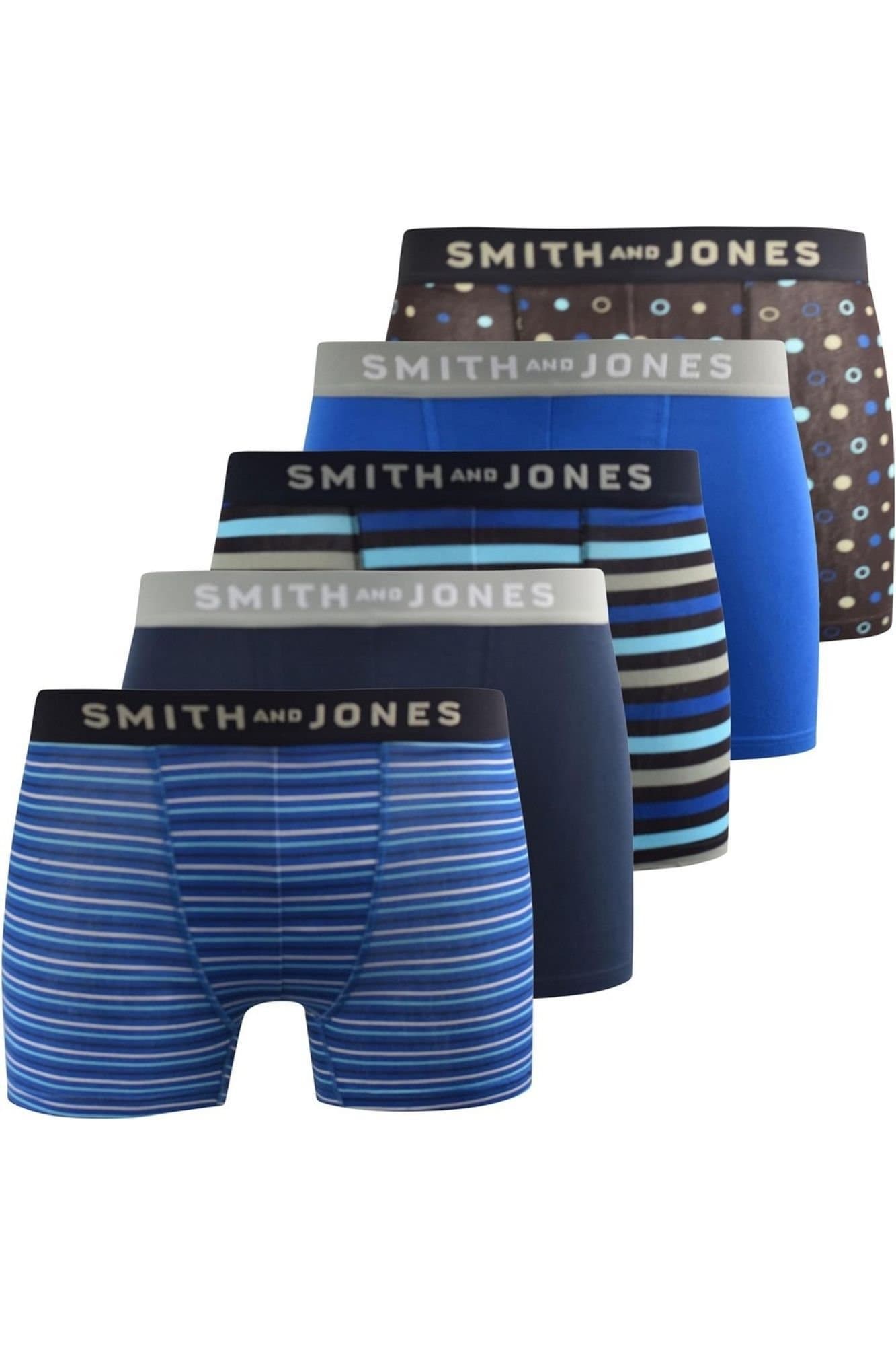 Smith & Jones Smith & Jones Men's Lathan Assorted Designs Boxer Shorts (Pack of 5) in Jet Black