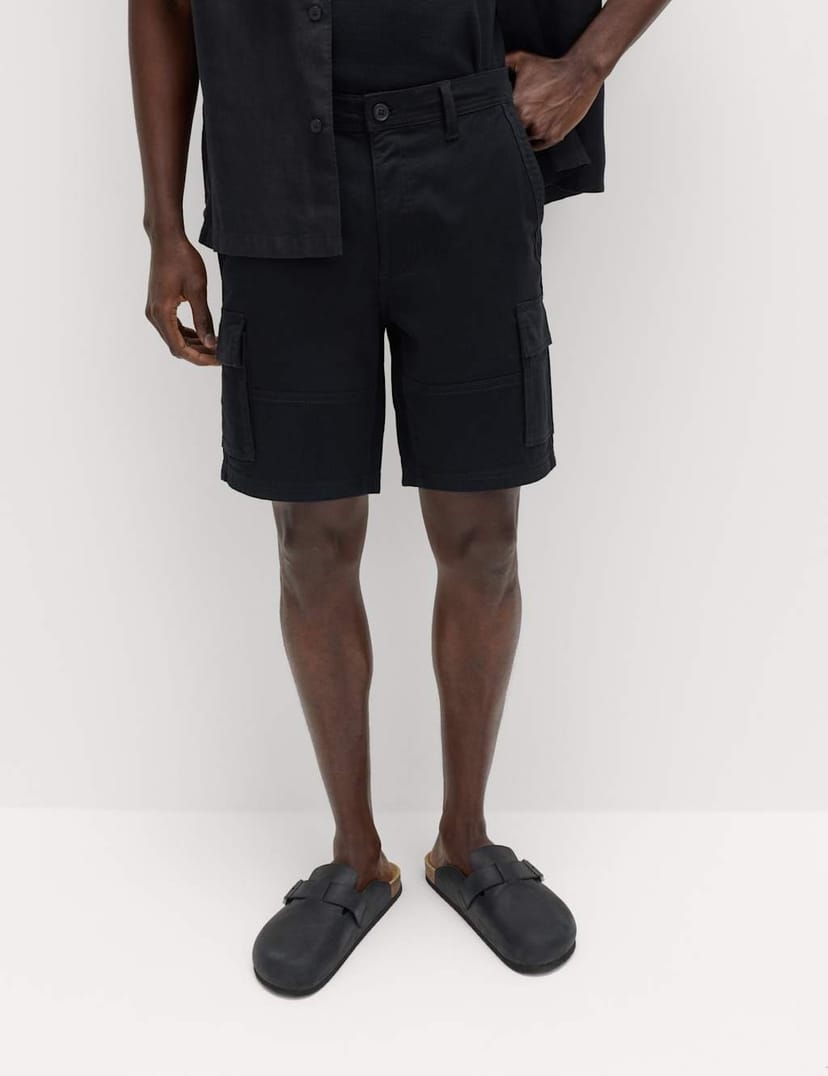 Marks & Spencer M&S Straight Fit Stretch Cargo Shorts Black - 1