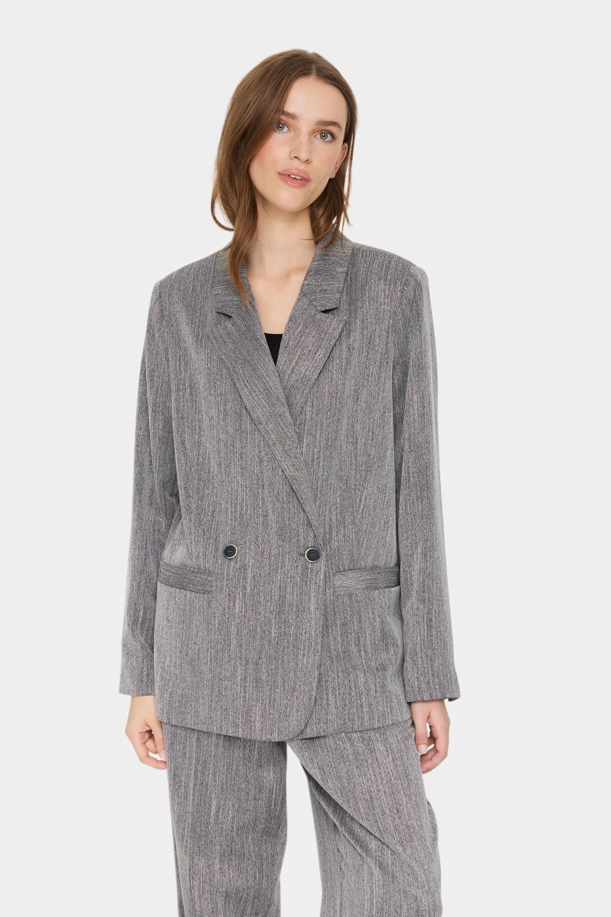 Saint Tropez Saint Tropez Women's GlendaSZ Double-breasted Blazer in Mid Grey - 1