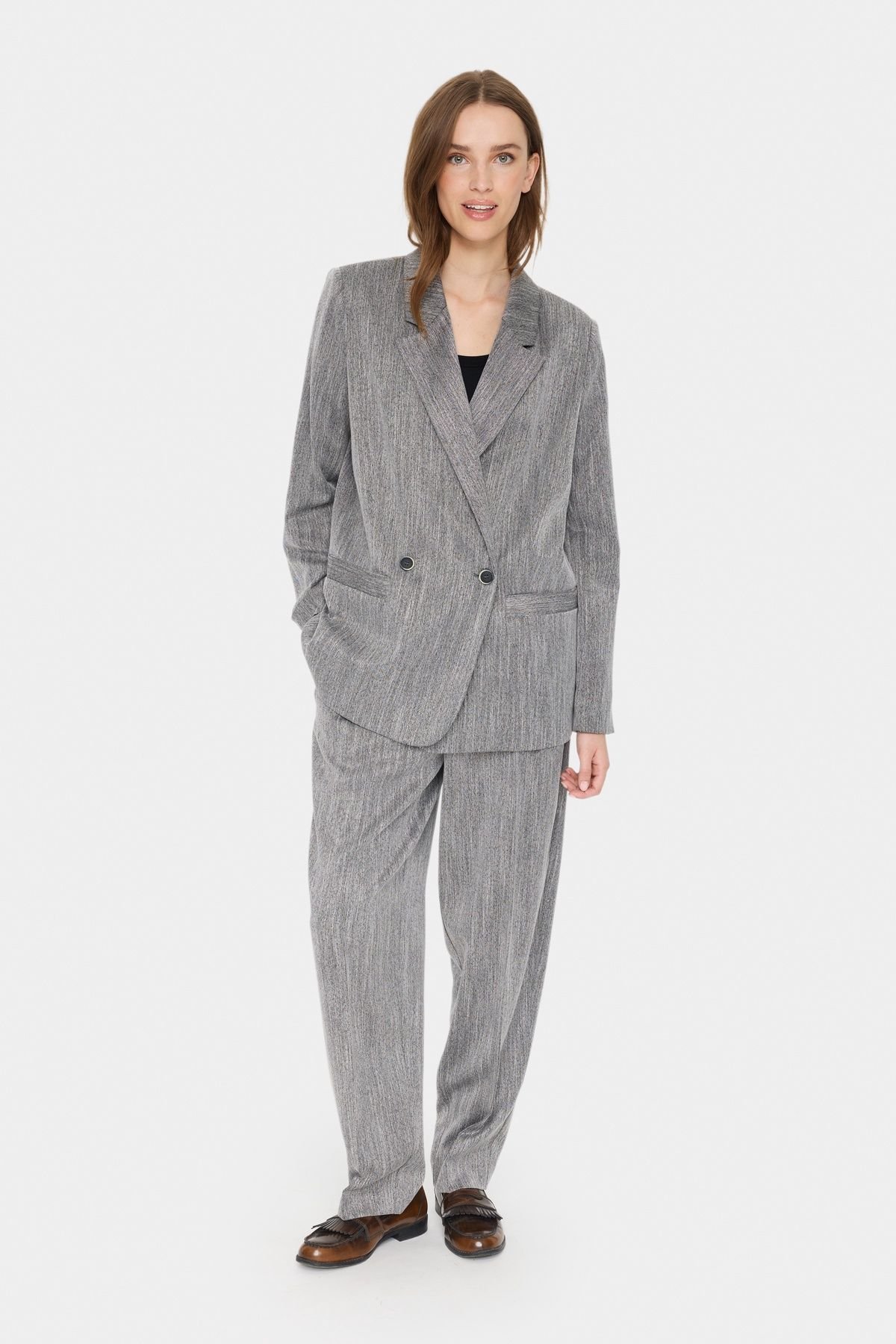 Saint Tropez Saint Tropez Women's GlendaSZ Double-breasted Blazer in Mid Grey - 3