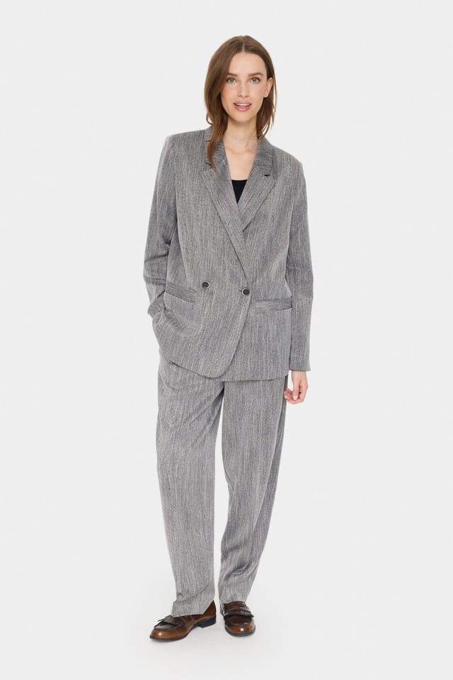 Saint Tropez Saint Tropez Women's GlendaSZ Double-breasted Blazer in Mid Grey - 3