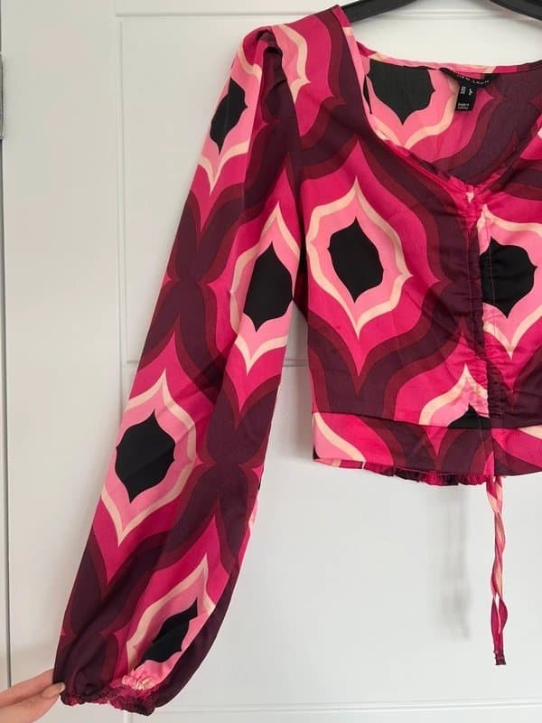 New Look New Look Pink Satin Crop Ruched Top Size 8