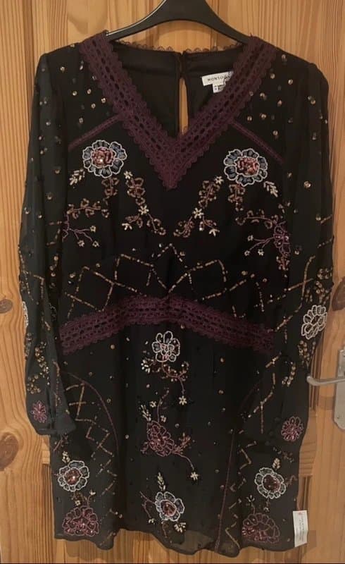 Monsoon Monsoon Ariah Embellished Tunic Dress Black Sequin Beaded Evening Occasion UK 14