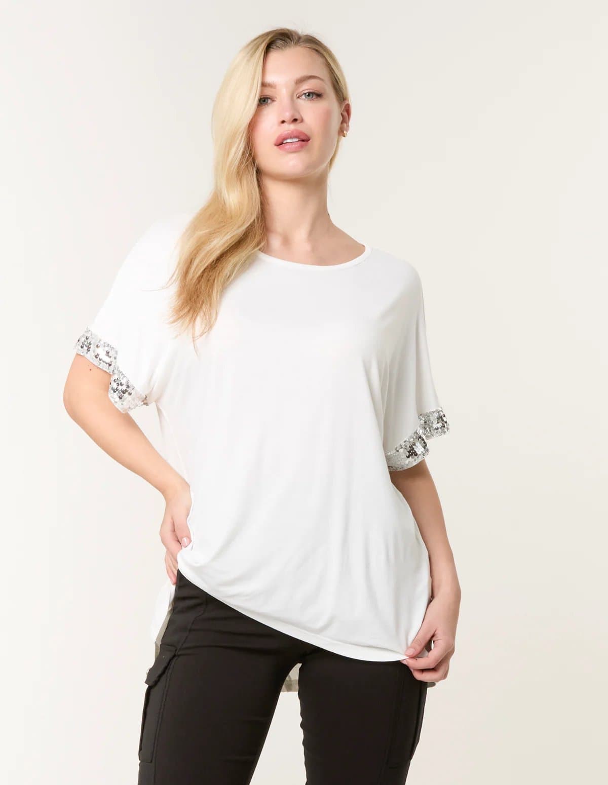 Blue Vanilla Sequin Trim Oversized Top