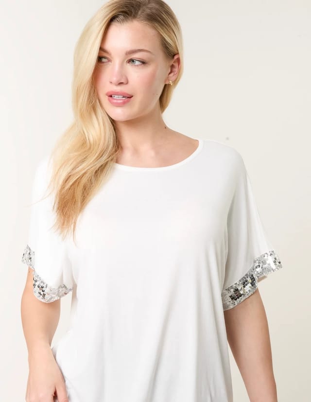 Blue Vanilla Sequin Trim Oversized Top - 2
