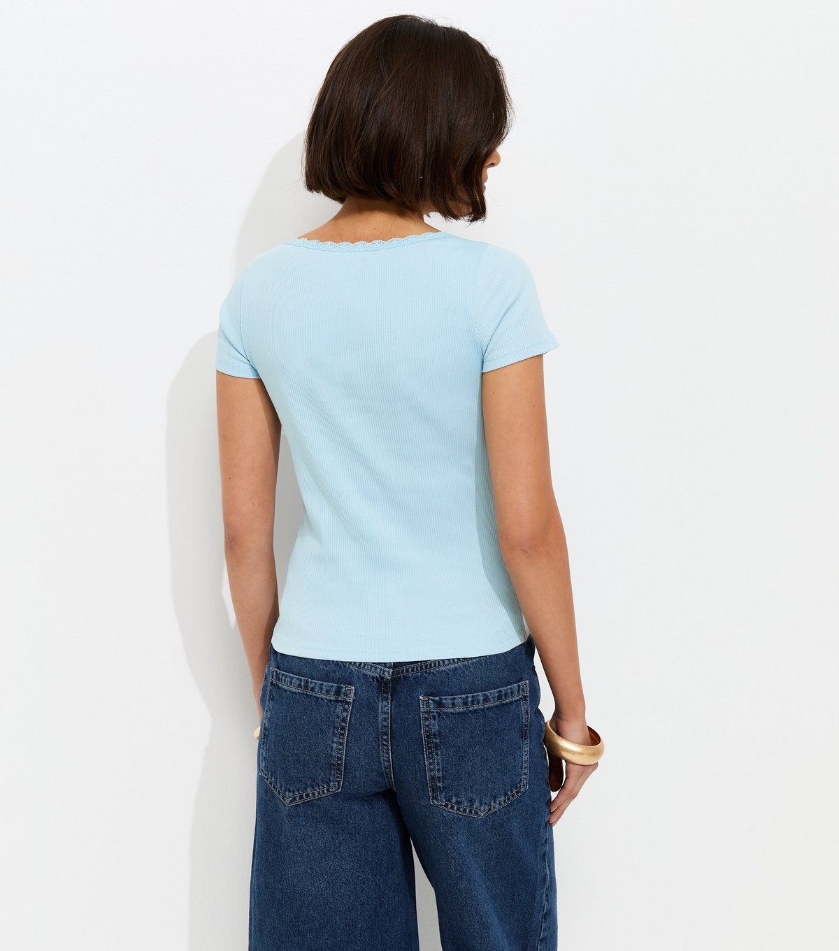 New Look Women's Light Bue Lace Trim Scoop Neck T-Shirt New Look - 4