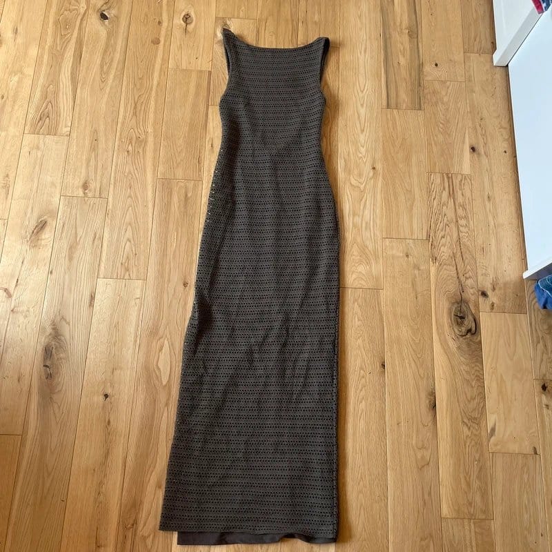 Bershka Bershka khaki green crochet maxi dress high neck and low back - 1