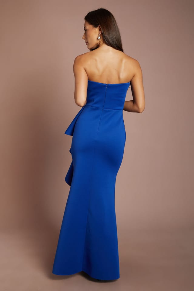 Coast Coast Women's Bandeau Ruffle Stretch Crepe Maxi Dress in Cobalt - 3