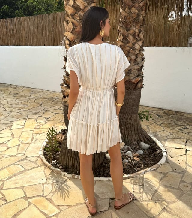 AX Paris Women's White Metallic Stripe Wrap Top Tiered Mini Dress AX Paris New Look - 3