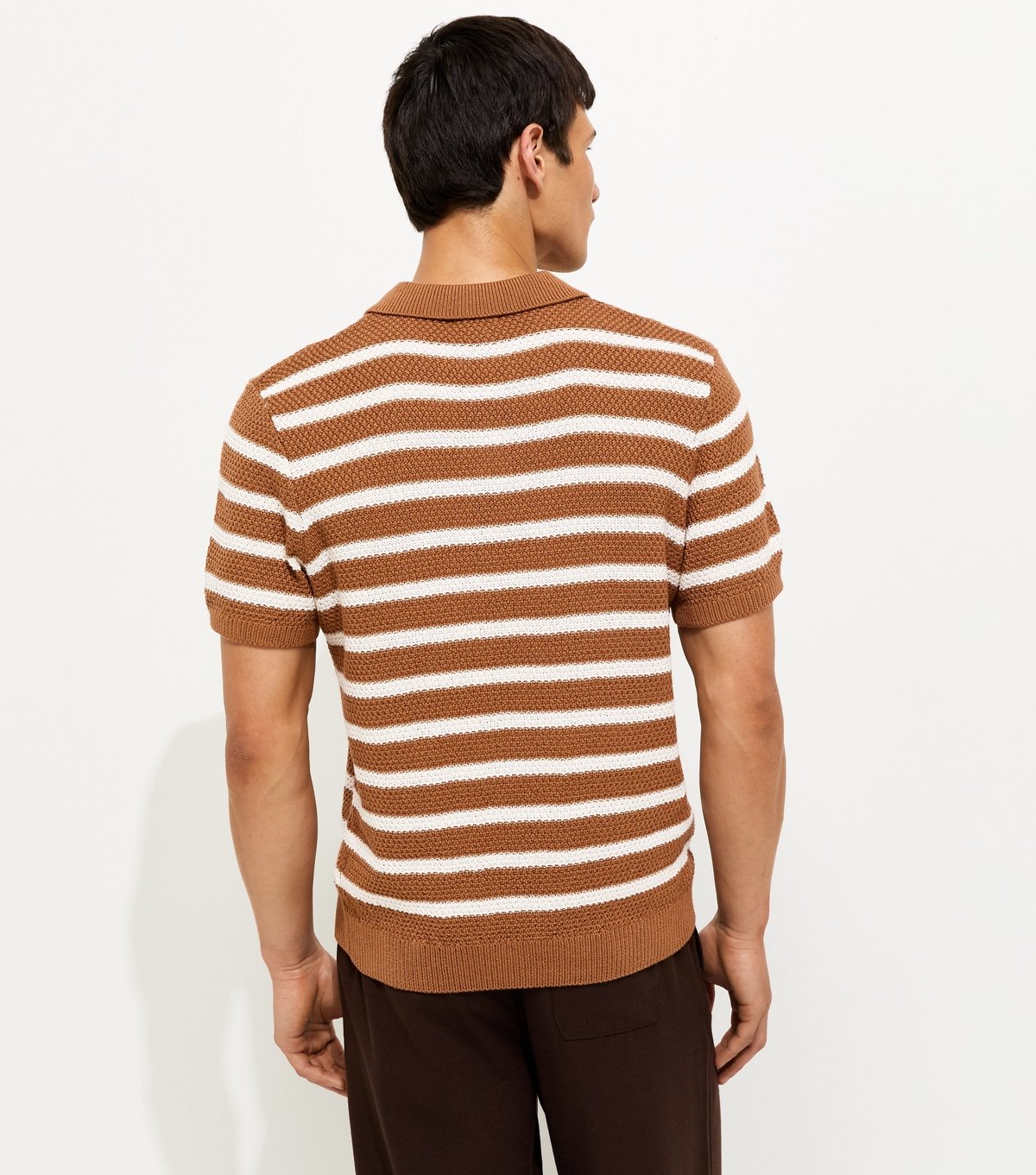 New Look Men's Brown Stripe Tuck Stitch Regular Polo Top New Look - 4