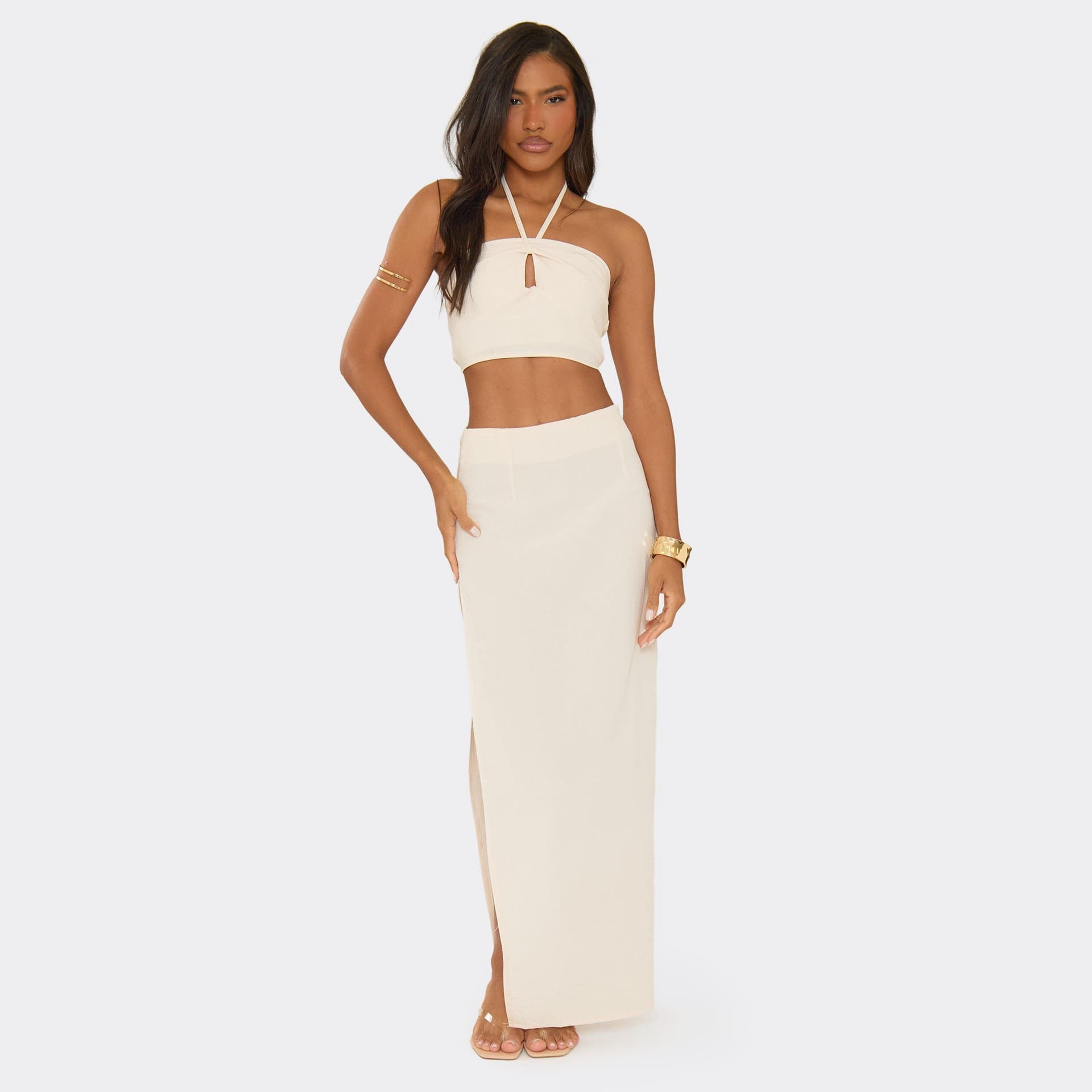 EGO EGO Stone Linen Look Split Leg Maxi Skirt