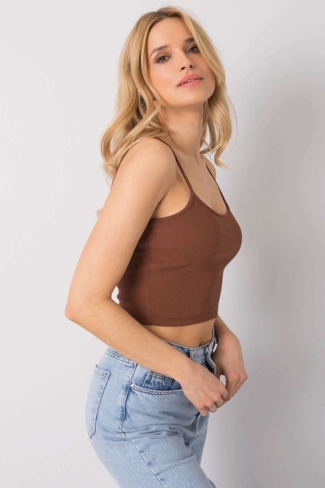 Love Lace Love Lace Women's Ribbed Cotton Elastane Strap Crop Top in Brown - 2