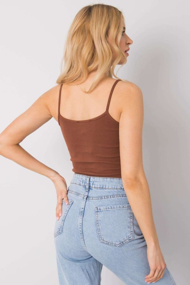 Love Lace Love Lace Women's Ribbed Cotton Elastane Strap Crop Top in Brown - 3