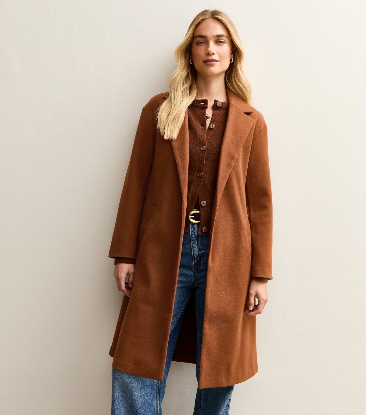 New Look Women's Tan Open Front Longline Coat New Look - 3