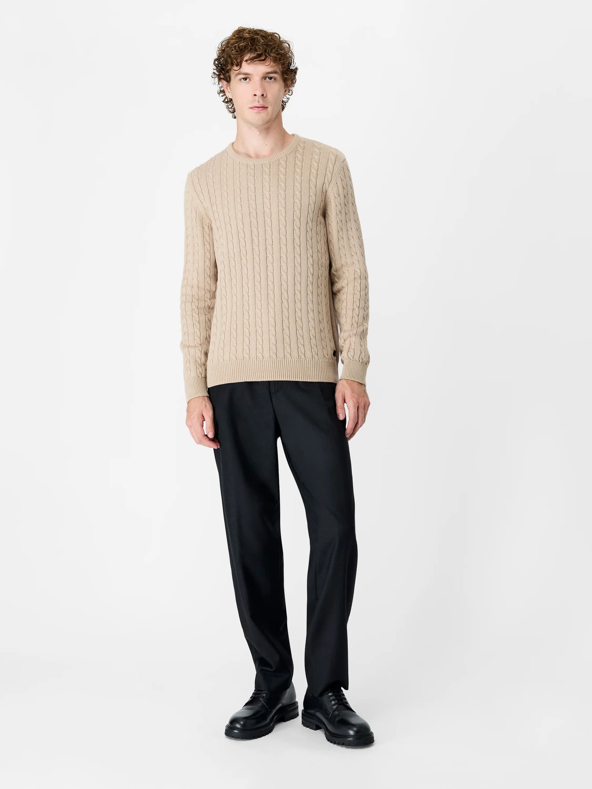 French Connection Sand Cable Knit Crew Neck Jumper Sand