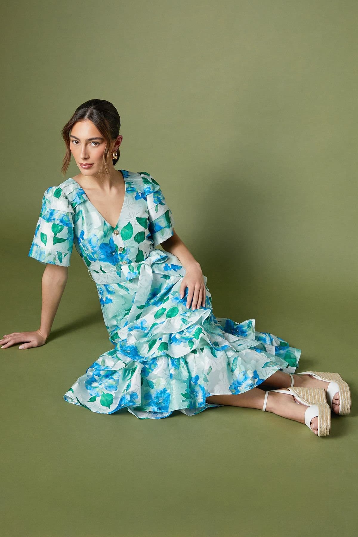 Coast Coast Women's Ruffle Sleeve Belted Shirt Dress in Blue