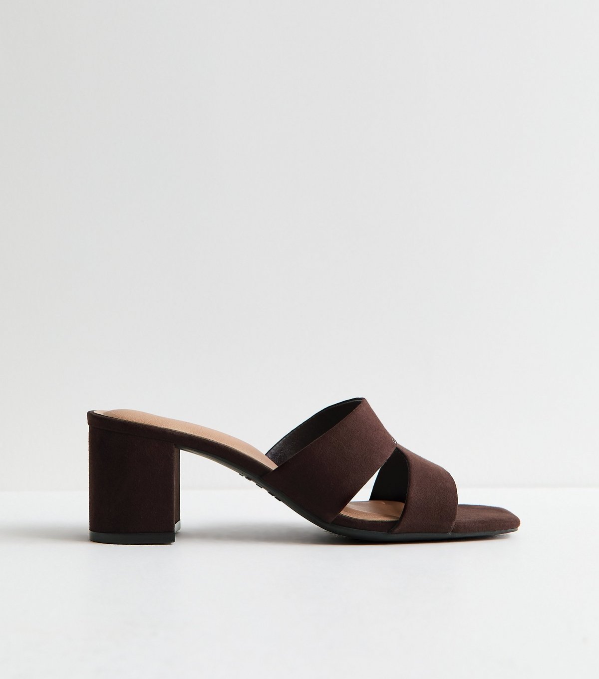 New Look Women's Dark Brown Faux Suede Cut Out Strap Block Heel Mules Vegan New Look - 3