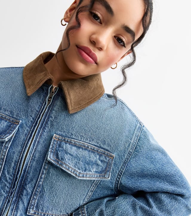 New Look Girls' Blue Contrast Collar Cropped Denim Jacket New Look - 3