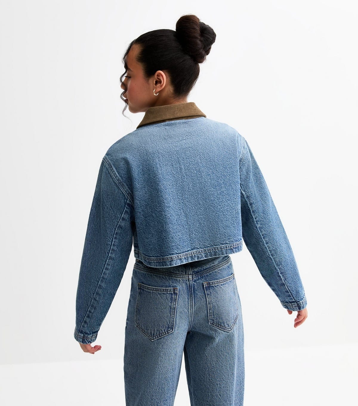 New Look Girls' Blue Contrast Collar Cropped Denim Jacket New Look - 4