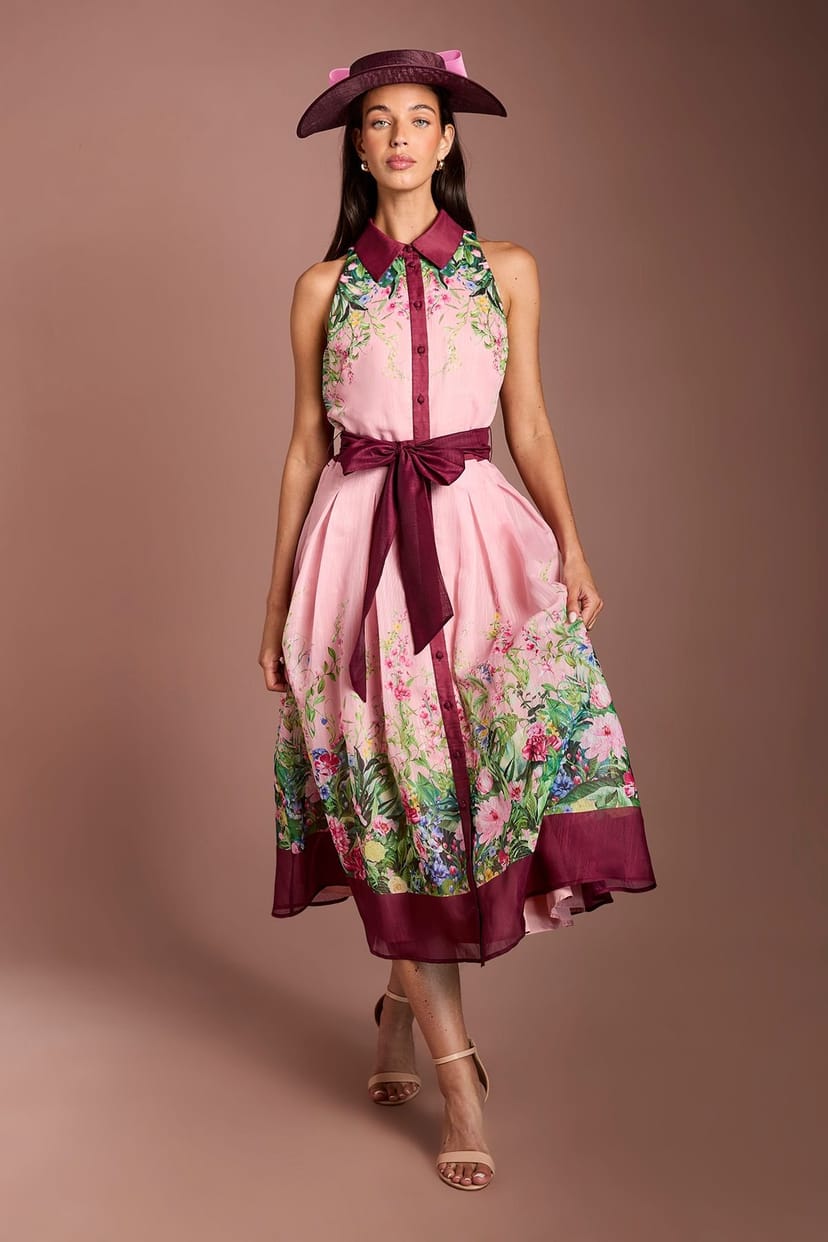 Coast Coast Women's Lisa Tan Collared Printed Midi Dress in Blush - 1
