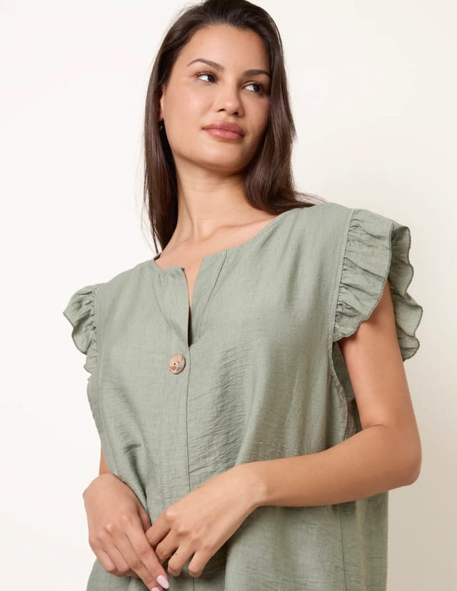 Blue Vanilla One Button Frill Sleeve Top - 2