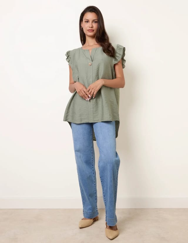 Blue Vanilla One Button Frill Sleeve Top - 3